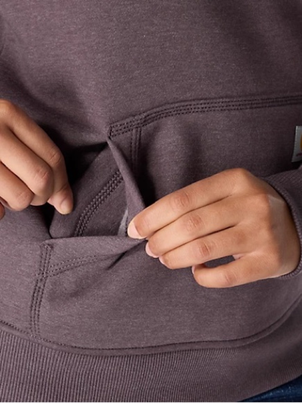 Carhartt women’s Hoodie in Deep Plum with Tan Logo - Picture 3 of 7